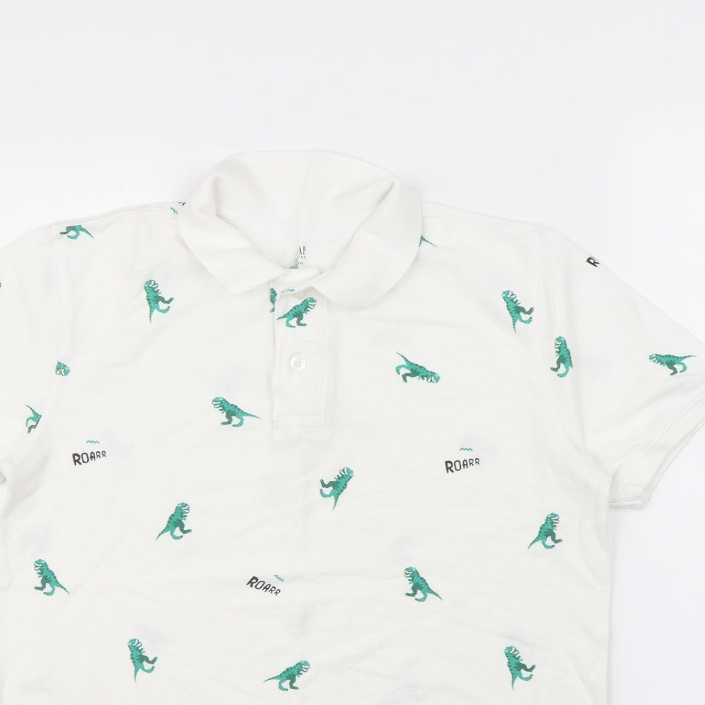 Gap Boys White Spotted  Basic Polo Size 2XL  - DInosaur