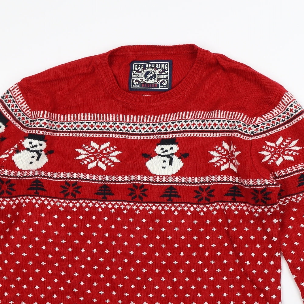 Red Herring Mens Red   Pullover Jumper Size M  - Christmas jumper