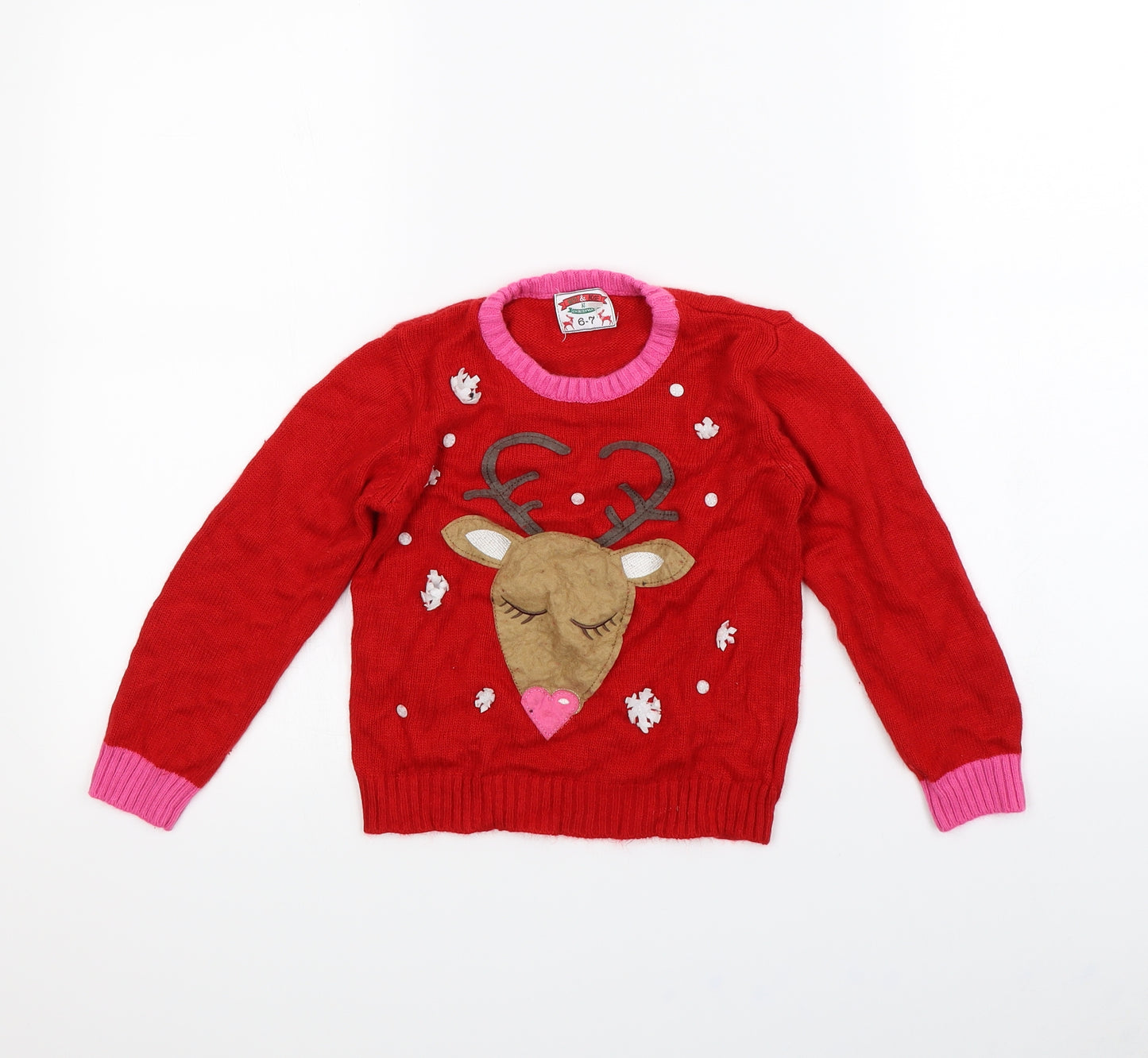 Alfie & Rose Girls Red   Pullover Jumper Size 6 Years  - Christmas jumper