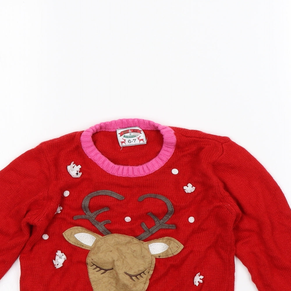Alfie & Rose Girls Red   Pullover Jumper Size 6 Years  - Christmas jumper