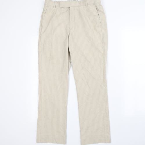 Preworn Mens Beige Striped  Dress Pants Trousers Size 32 in L29 in