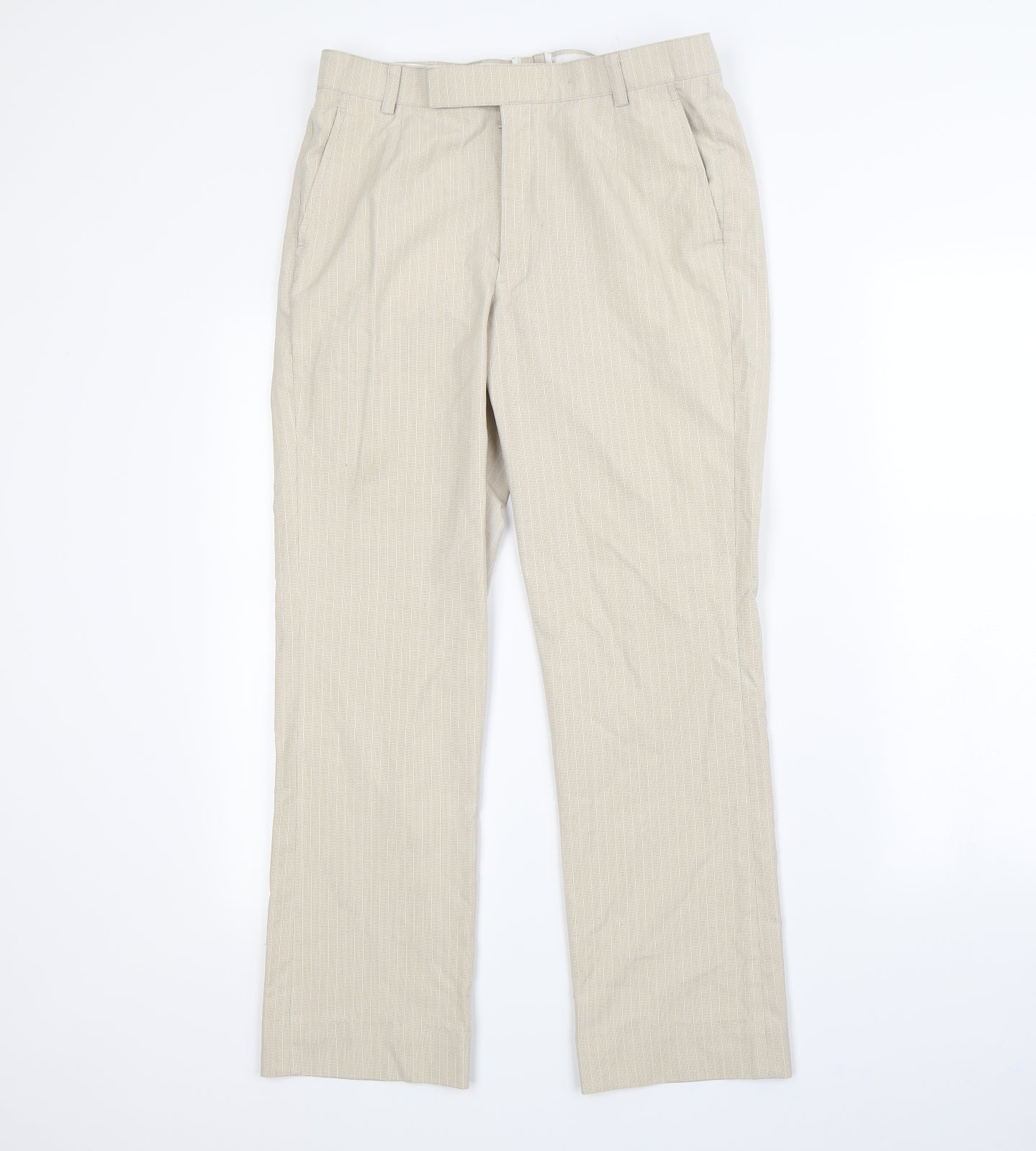 Preworn Mens Beige Striped  Dress Pants Trousers Size 32 in L29 in