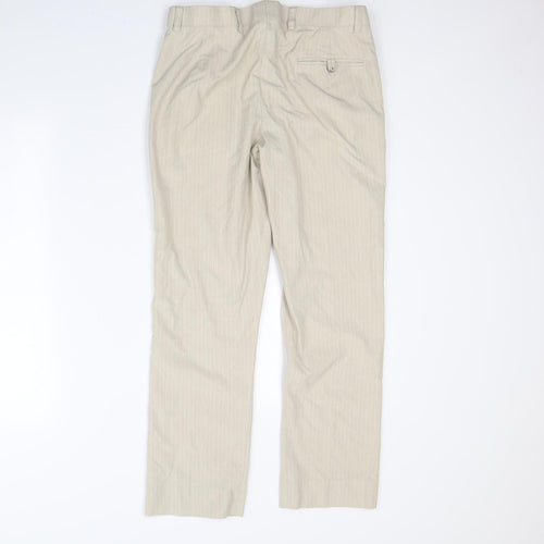 Preworn Mens Beige Striped  Dress Pants Trousers Size 32 in L29 in