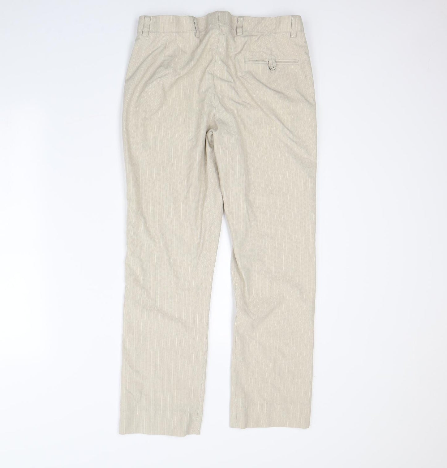 Preworn Mens Beige Striped  Dress Pants Trousers Size 32 in L29 in