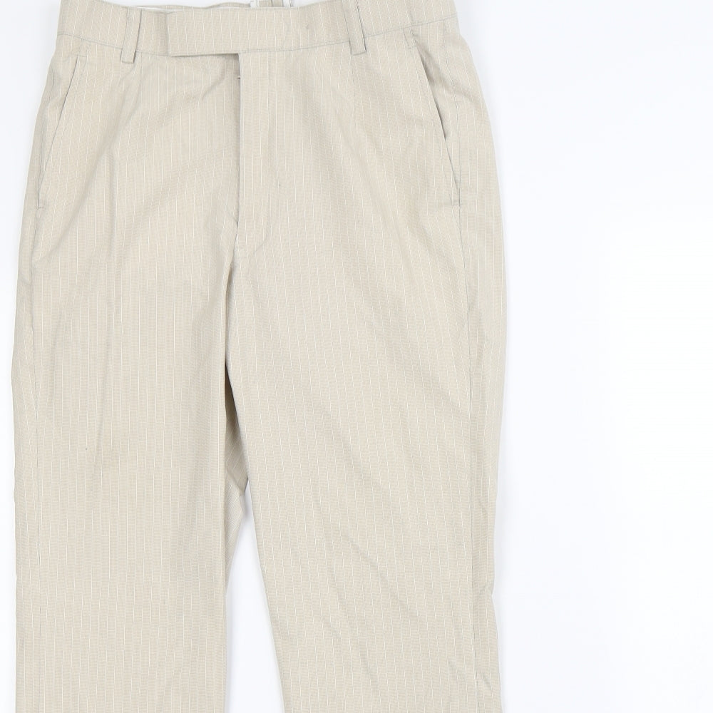 Preworn Mens Beige Striped  Dress Pants Trousers Size 32 in L29 in