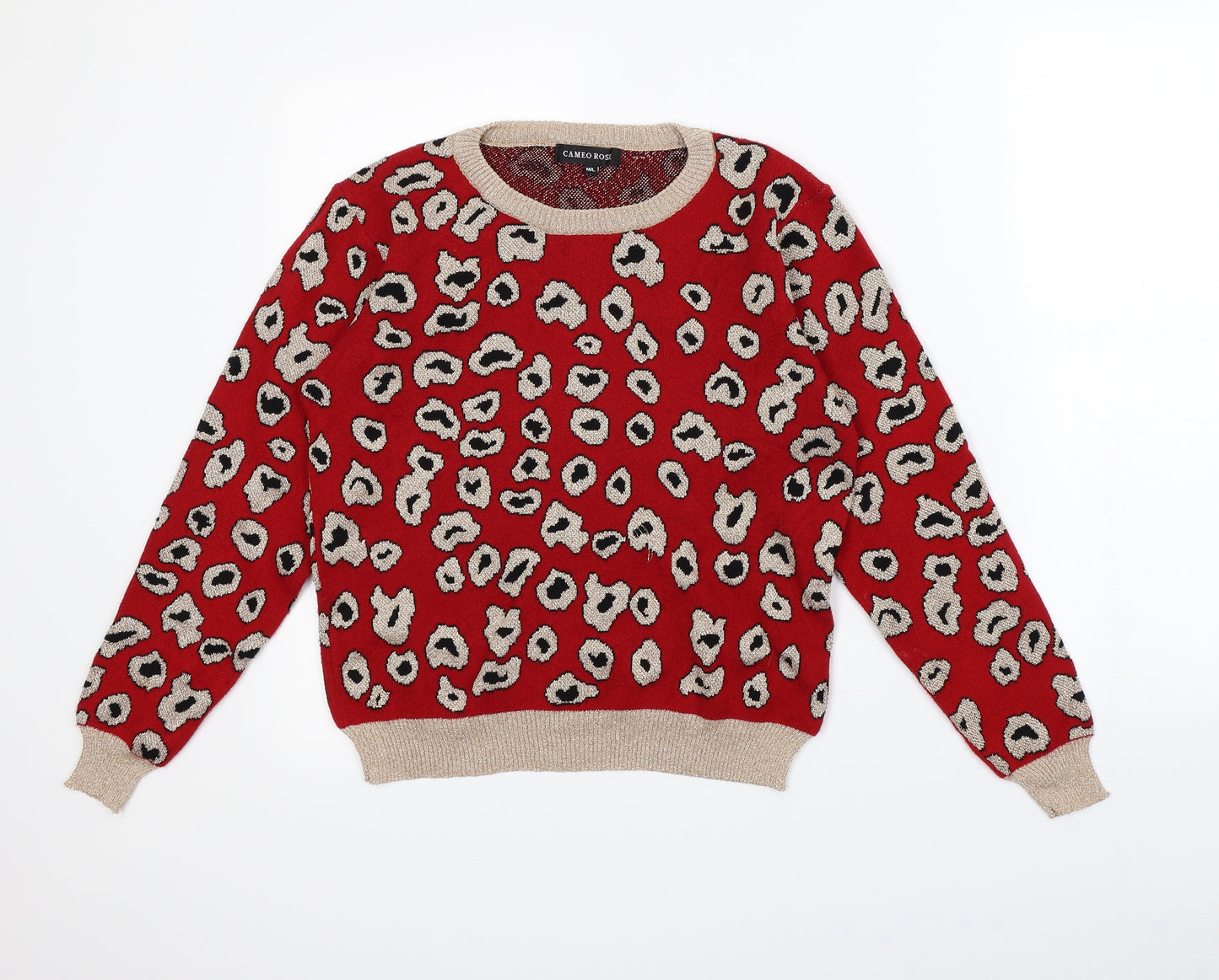 Cameo rose Womens Red Animal Print  Pullover Jumper Size M