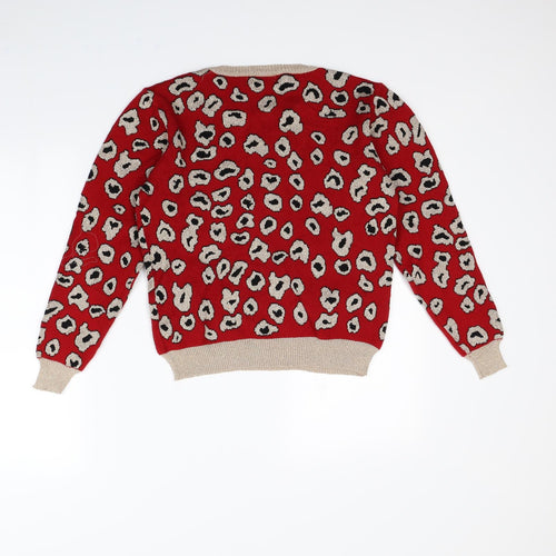 Cameo rose Womens Red Animal Print  Pullover Jumper Size M