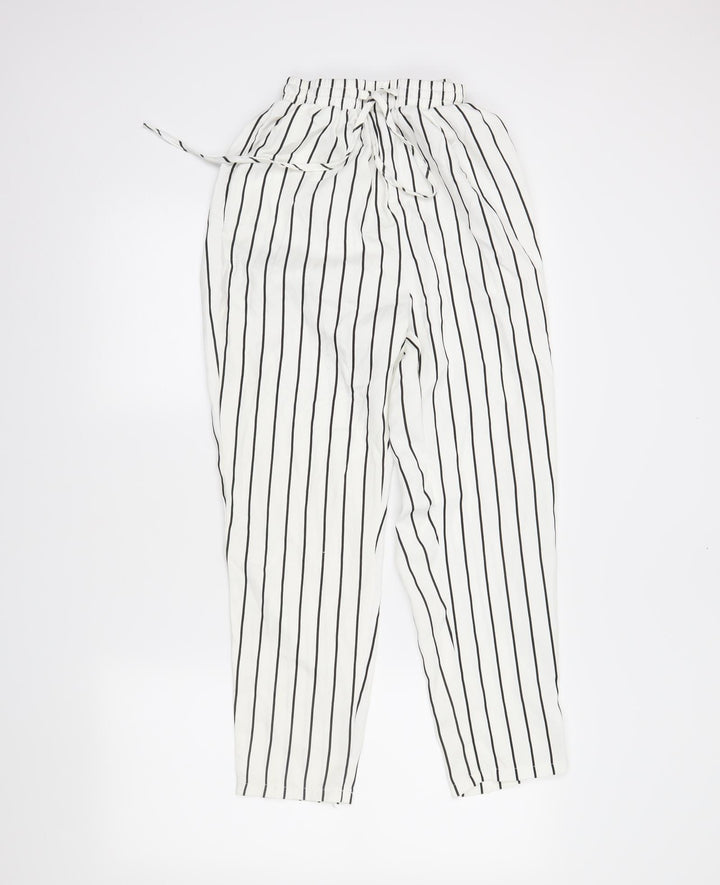 PRETTYLITTLETHING Womens White Striped  Trousers  Size 6 L26 in