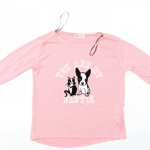 H&M Girls Pink Animal Print  Pullover Jumper Size 11-12 Years
