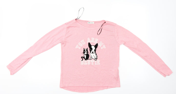 H&M Girls Pink Animal Print  Pullover Jumper Size 11-12 Years