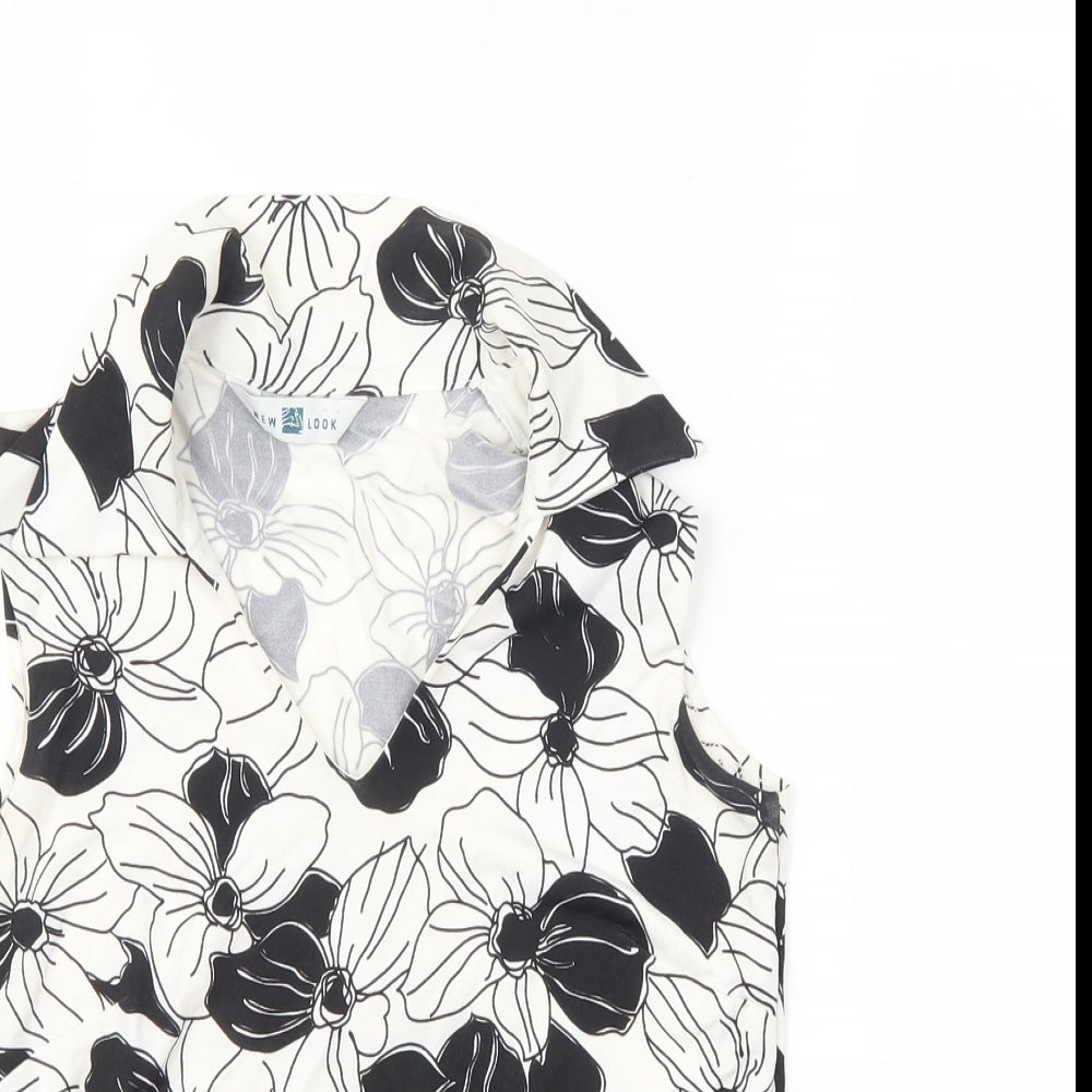 New Look Womens White Floral  Basic T-Shirt Size 8
