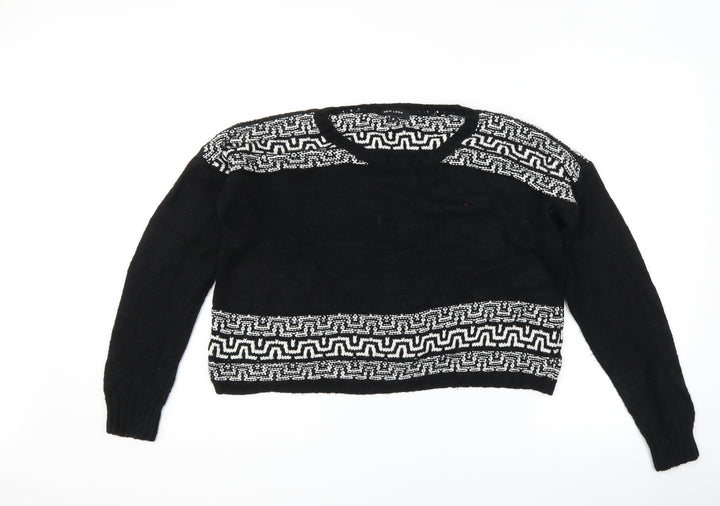 New Look Womens Black Geometric Pullover Jumper Size 8
