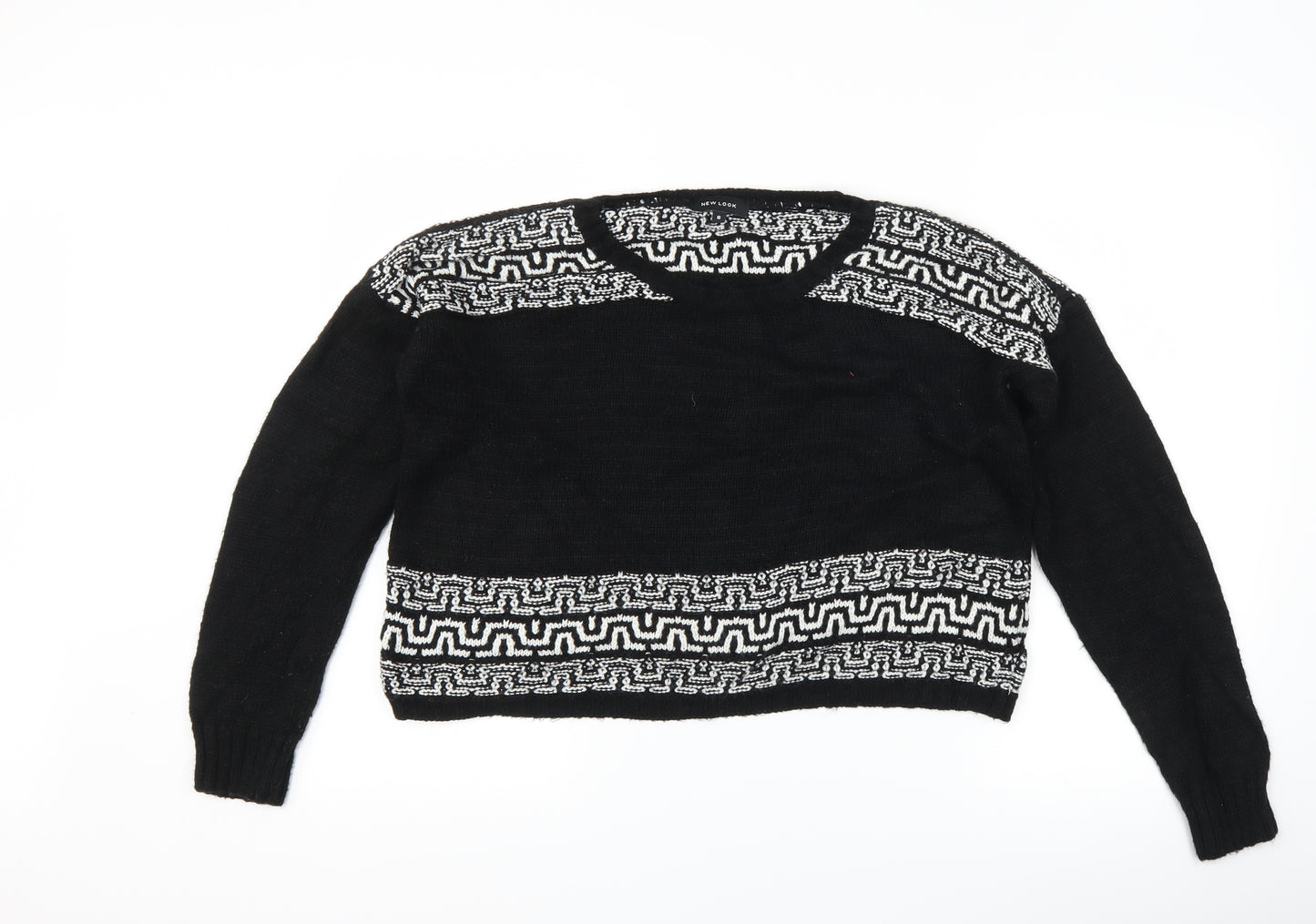 New Look Womens Black Geometric  Pullover Jumper Size 8