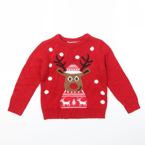 Primark Boys Red Polka Dot  Pullover Jumper Size 2-3 Years  - reindeer