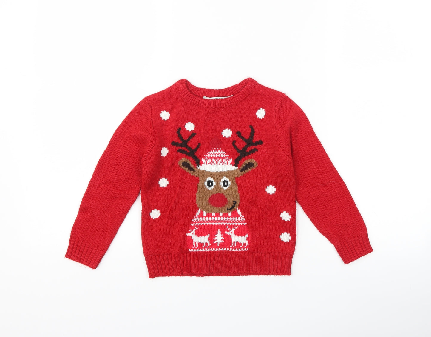 Primark Boys Red Polka Dot  Pullover Jumper Size 2-3 Years  - reindeer