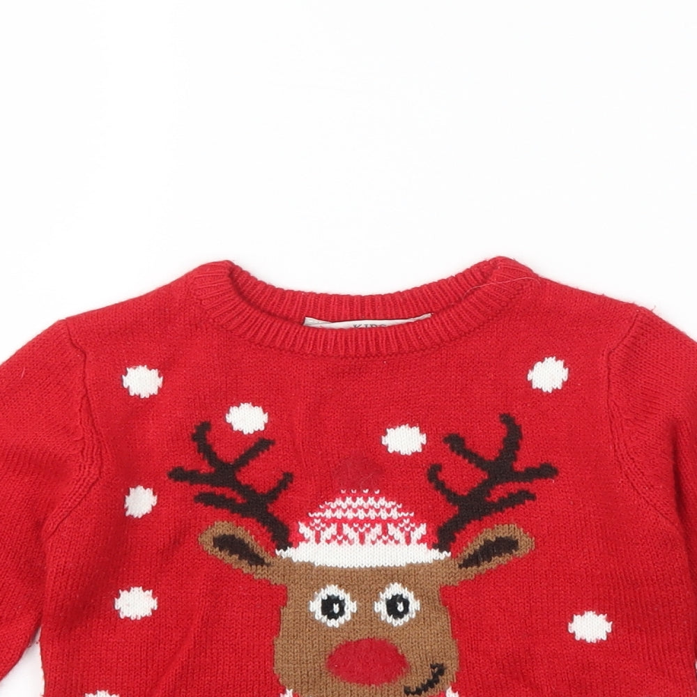 Primark Boys Red Polka Dot  Pullover Jumper Size 2-3 Years  - reindeer