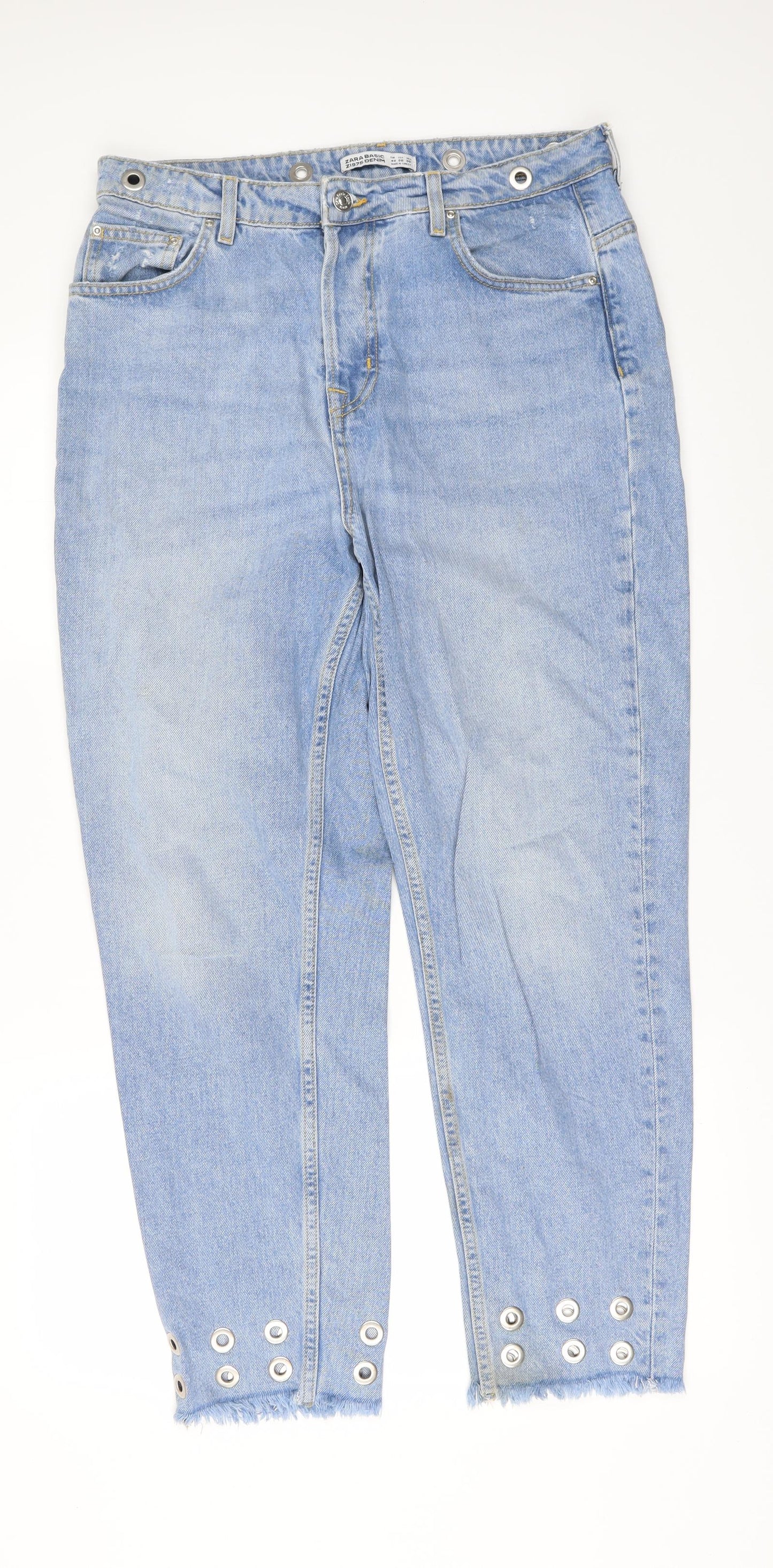 Zara Womens Blue  Denim Cropped Jeans Size 10 L28 in - ANKLE AND WAISTBAND DETAIL