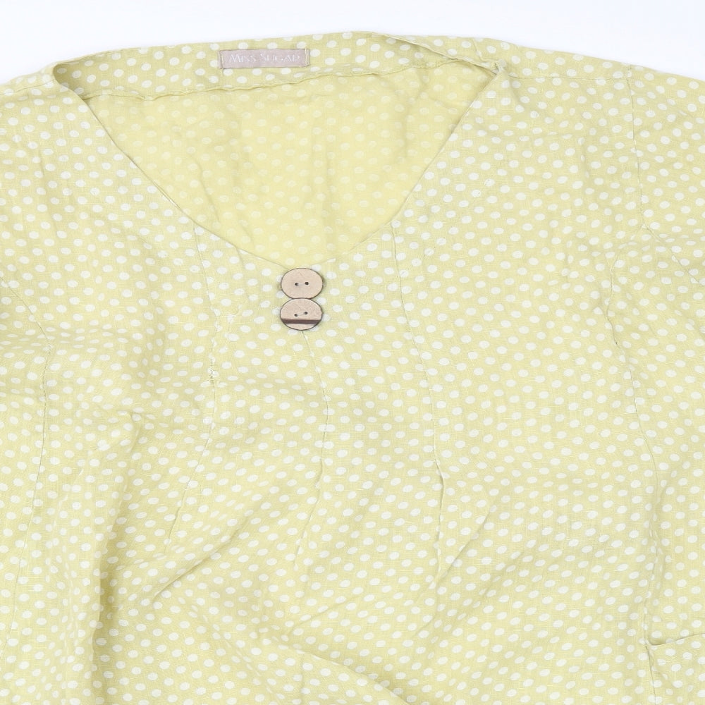 Miss Sugar Womens Yellow Polka Dot  Tunic Blouse Size XL