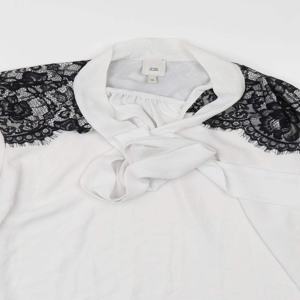 River Island Womens White   Tunic Blouse Size 16  - LACE DETAIL