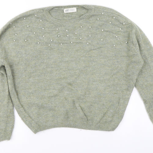 H&M Girls Green  Knit Pullover Jumper Size 11-12 Years