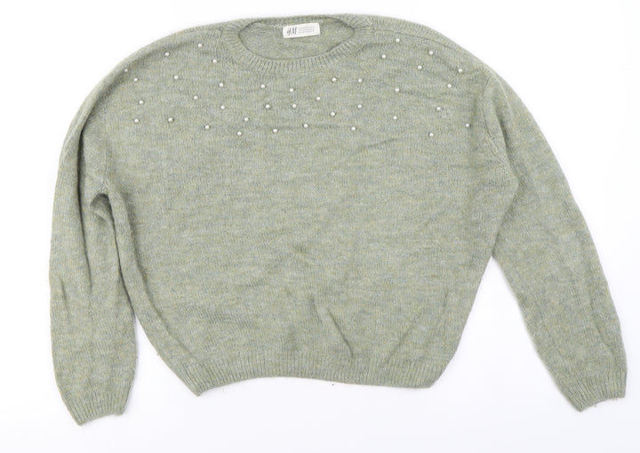 H&M Girls Green Knit Pullover Jumper Size 11-12 Years