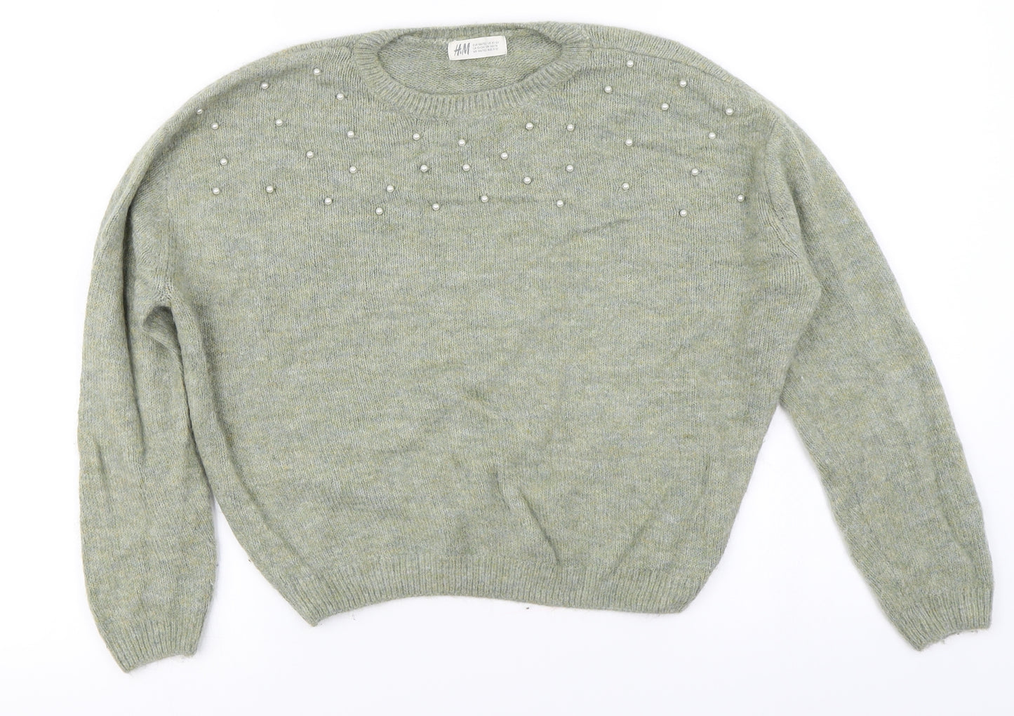 H&M Girls Green  Knit Pullover Jumper Size 11-12 Years