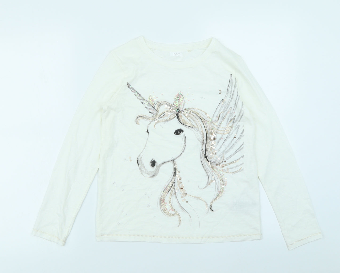NEXT Girls White   Basic T-Shirt Size 10 Years  - Unicorn