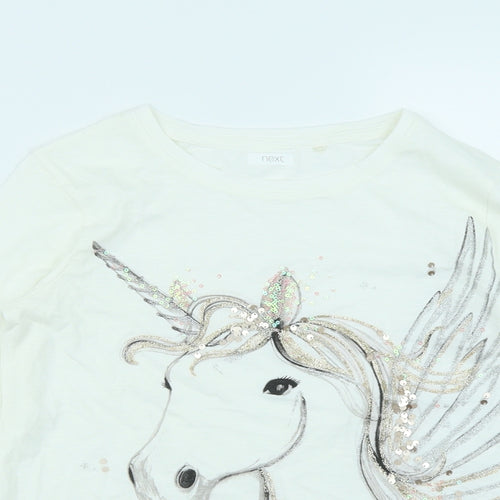 NEXT Girls White   Basic T-Shirt Size 10 Years  - Unicorn