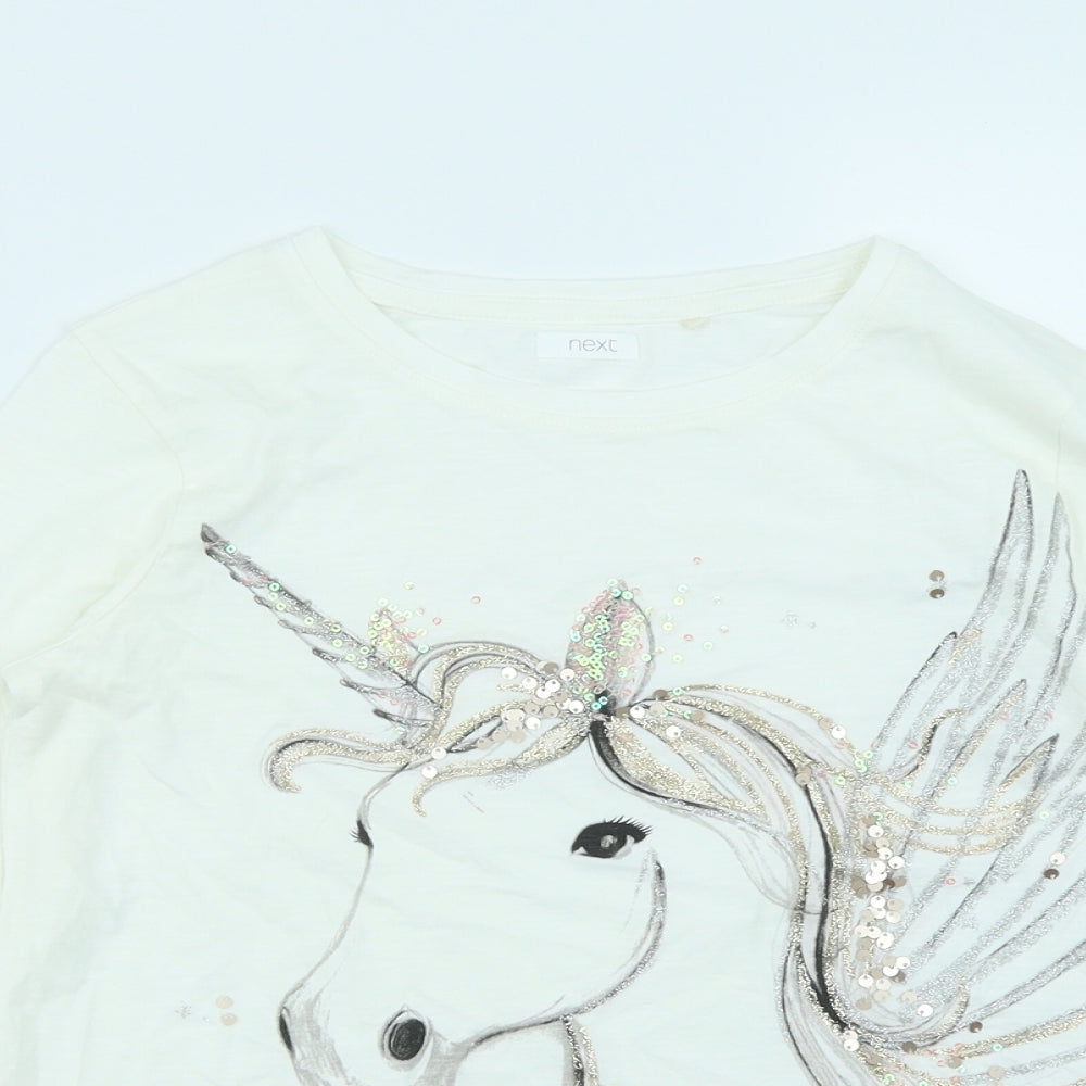 NEXT Girls White   Basic T-Shirt Size 10 Years  - Unicorn