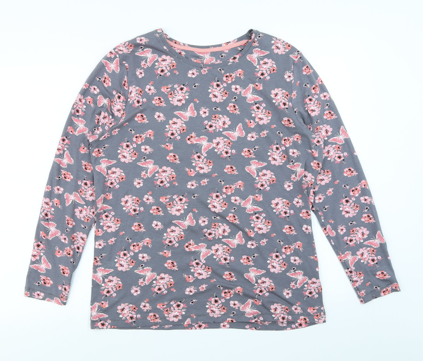 TU Womens Grey Floral  Basic T-Shirt Size 18