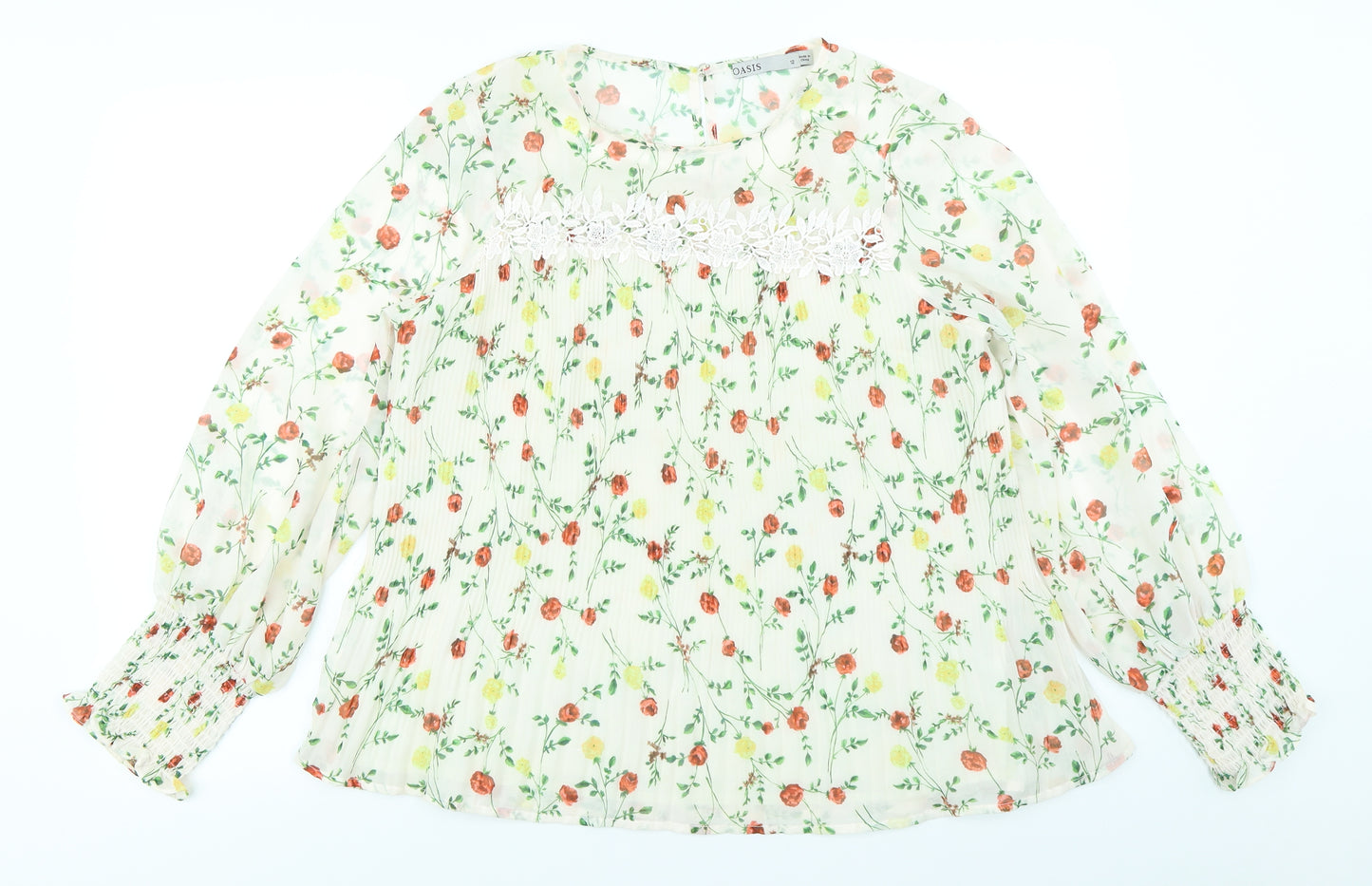 Oasis Womens Ivory Floral  Basic Blouse Size 12