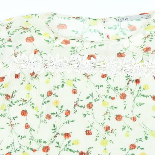 Oasis Womens Ivory Floral  Basic Blouse Size 12