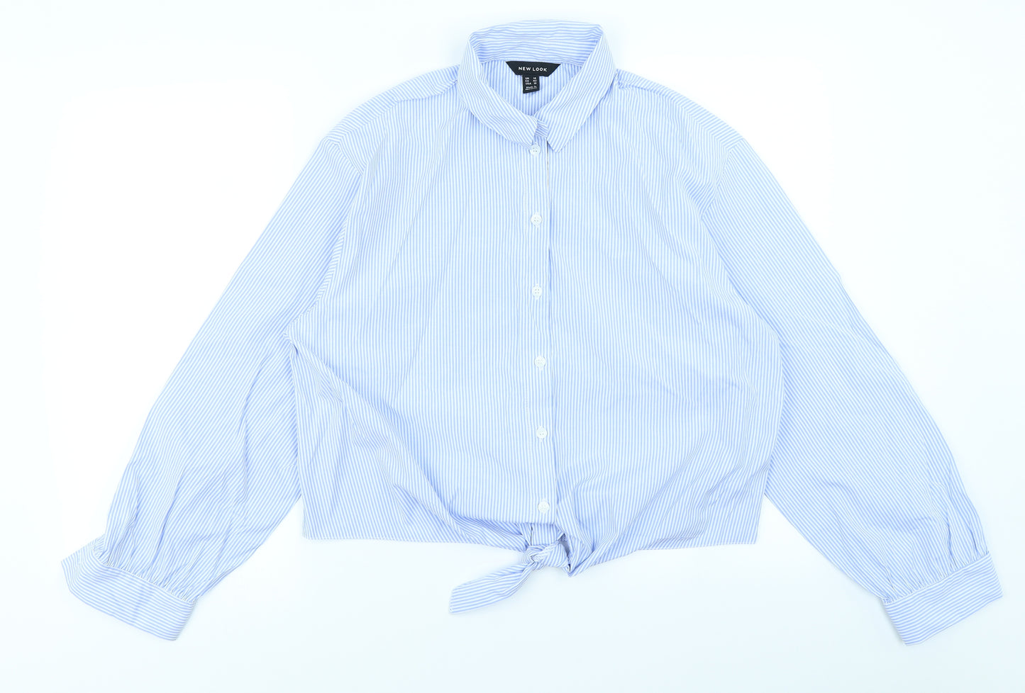 New Look Womens Blue Striped  Cropped Button-Up Size 14