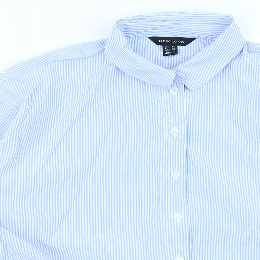 New Look Womens Blue Striped  Cropped Button-Up Size 14