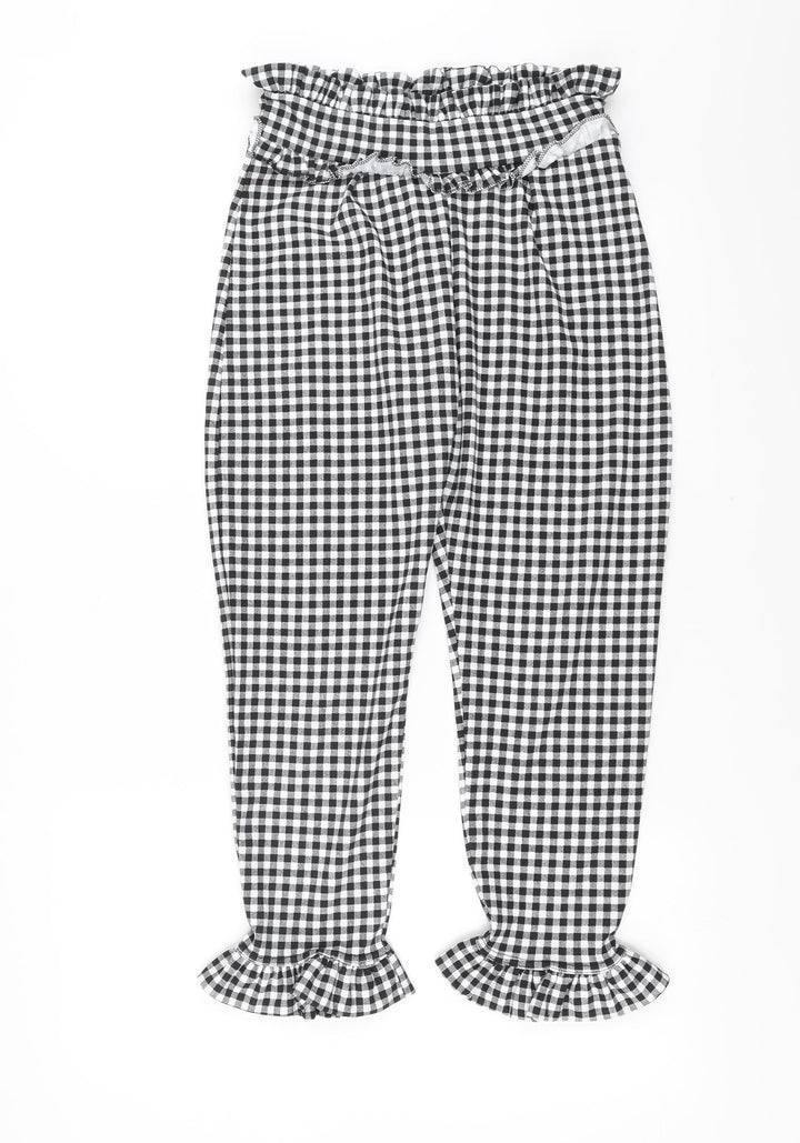 PRETTYLITTLETHING Womens Black Check  Trousers  Size 10 L24 in