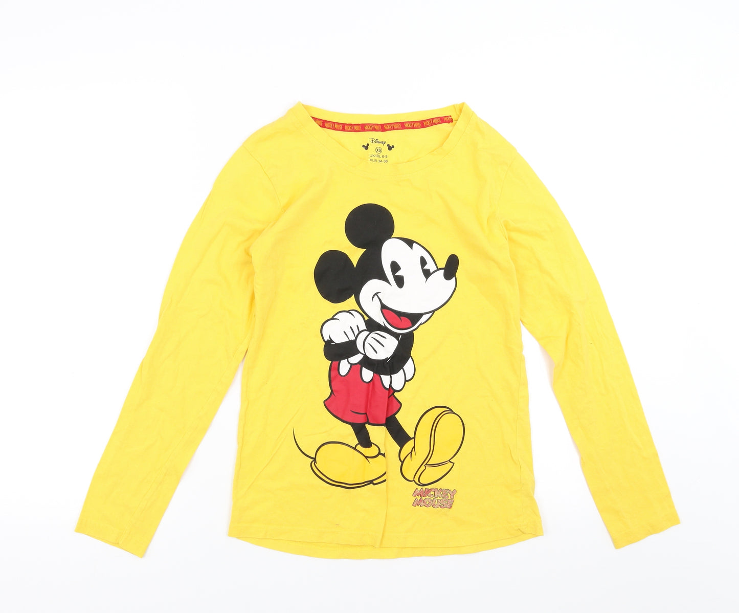 Primark Womens Yellow Solid  Top Pyjama Top Size XS  - Mickey Mouse