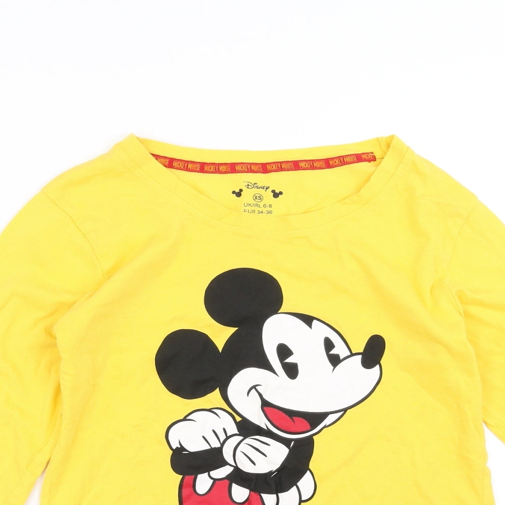 Primark Womens Yellow Solid  Top Pyjama Top Size XS  - Mickey Mouse