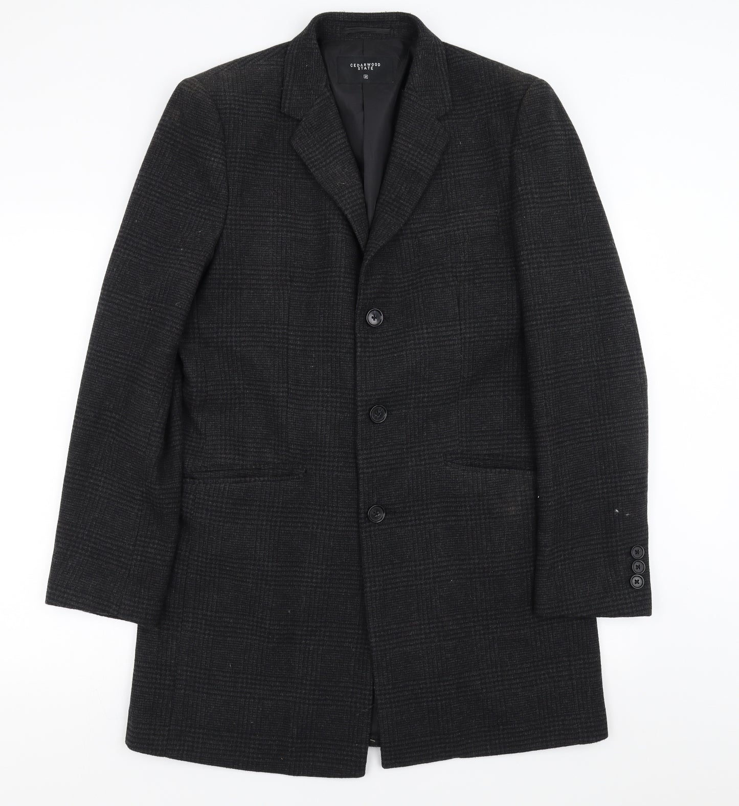 Cedar Wood State Mens Grey Houndstooth  Overcoat Jacket Size M