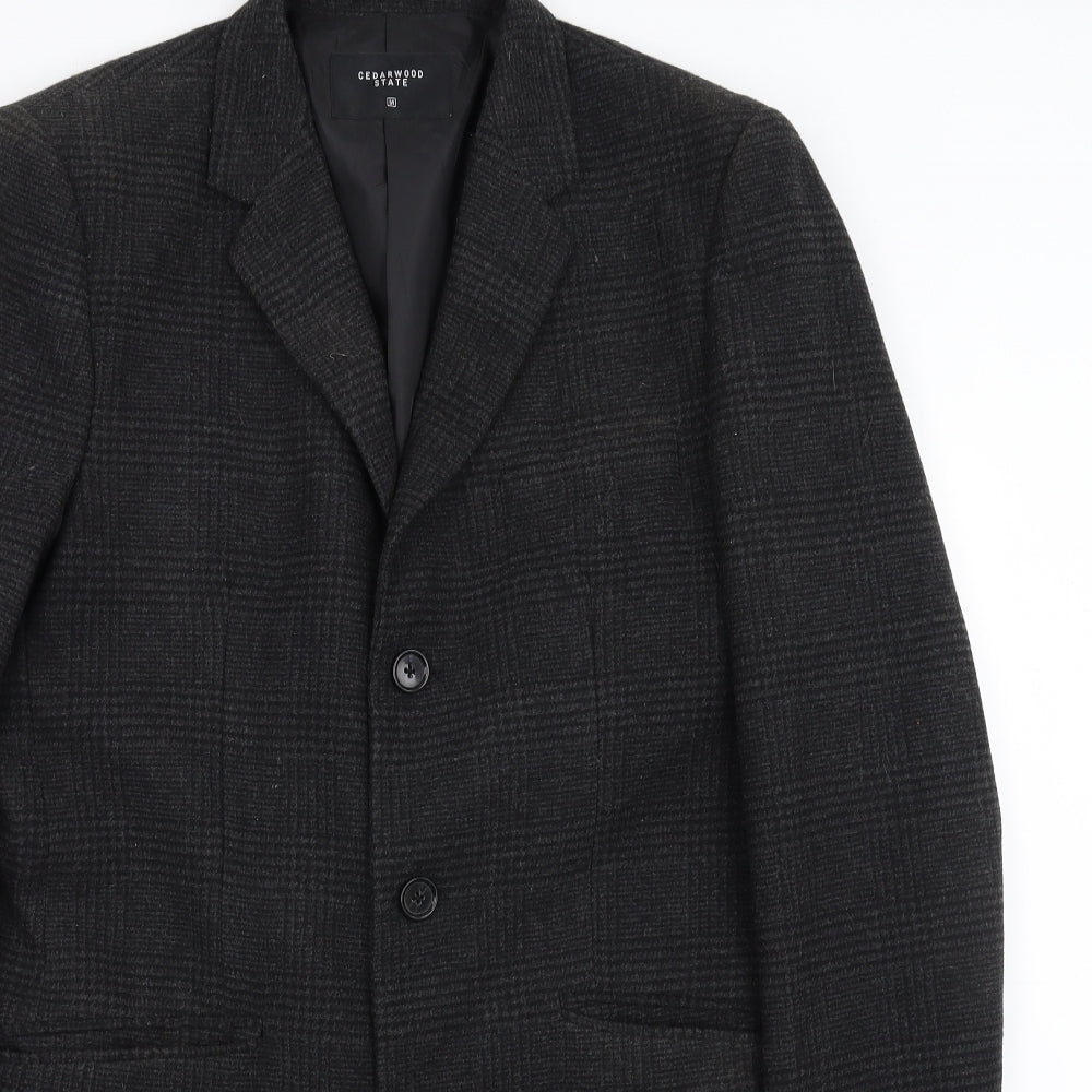 Cedar Wood State Mens Grey Houndstooth  Overcoat Jacket Size M