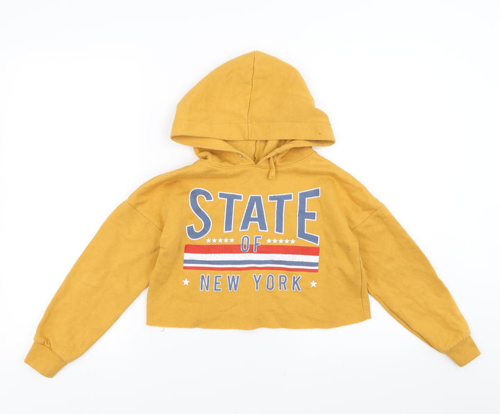 New Look Girls Yellow   Pullover Hoodie Size 9 Years  - cropped state of new york