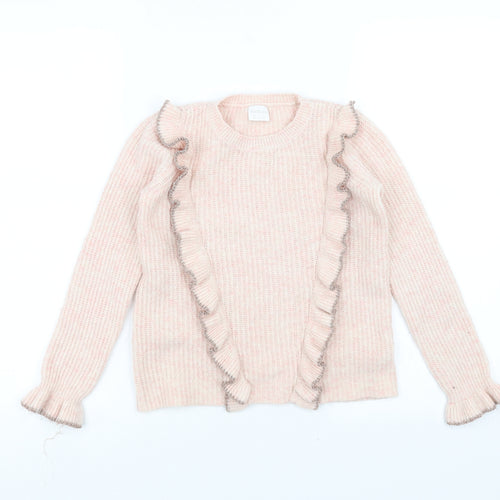 F&F Girls Pink   Pullover Jumper Size 7-8 Years  - Ruffle detail