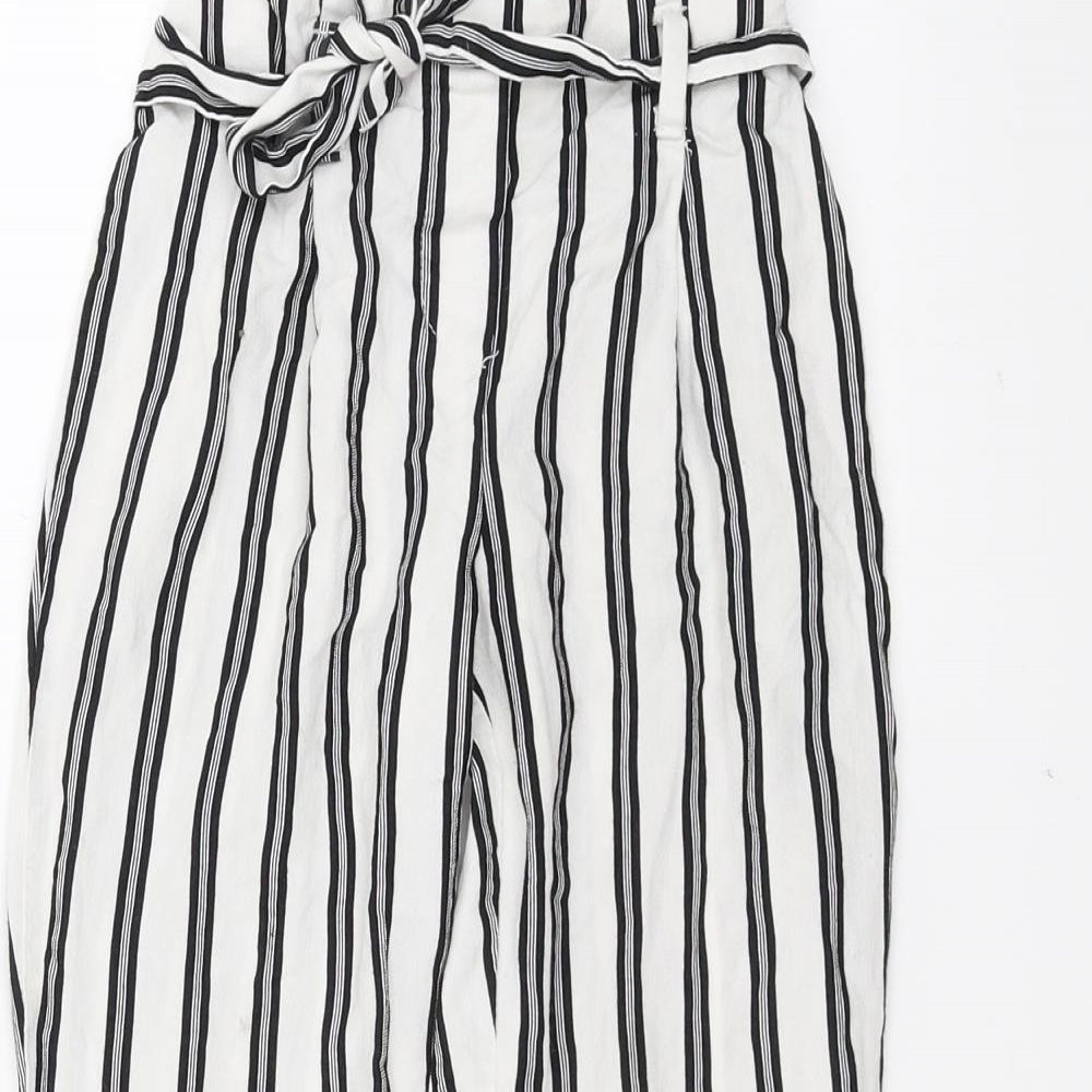River Island Girls White Striped   Trousers Size 8 Years - tie Waist Detail