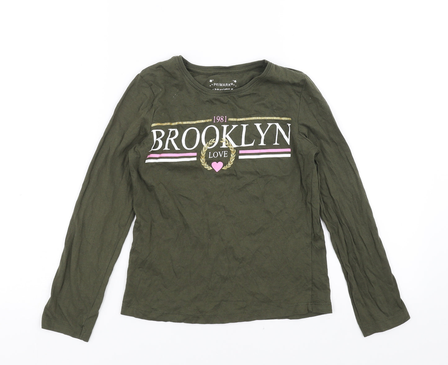 Primark Girls Green   Basic T-Shirt Size 9-10 Years  - brooklyn