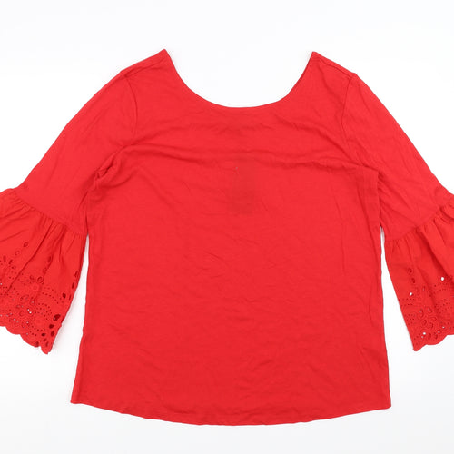 F&F Womens Red   Basic Blouse Size 16  - Crochet Sleeve Detail