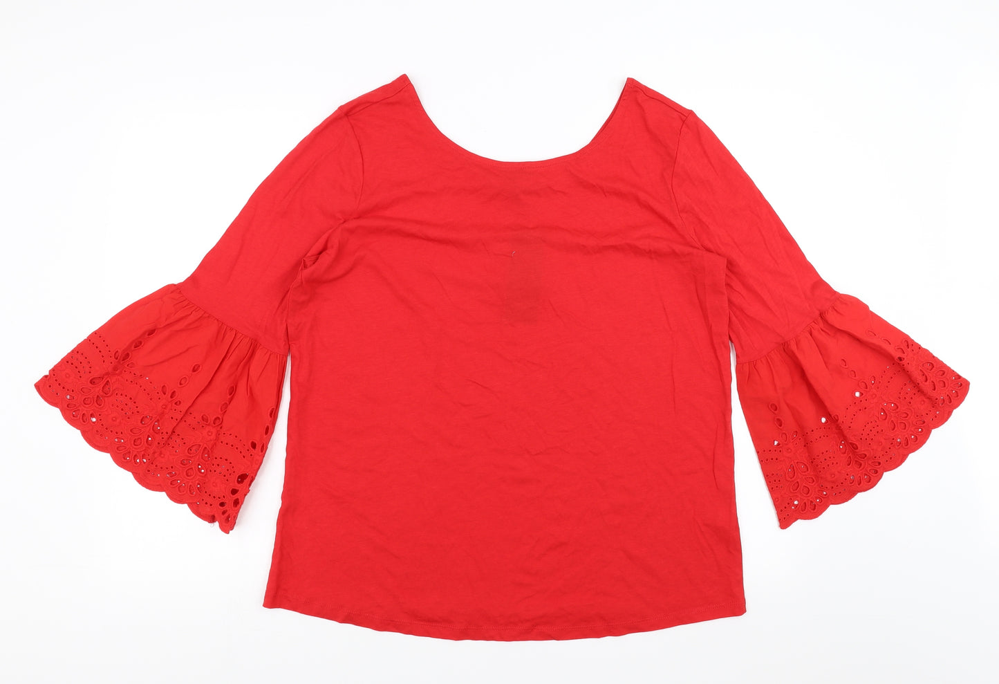 F&F Womens Red   Basic Blouse Size 16  - Crochet Sleeve Detail