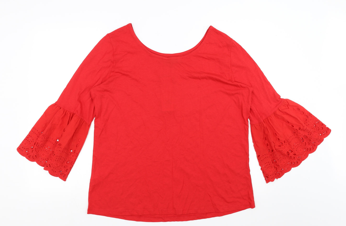 F&F Womens Red   Basic Blouse Size 16  - Crochet Sleeve Detail