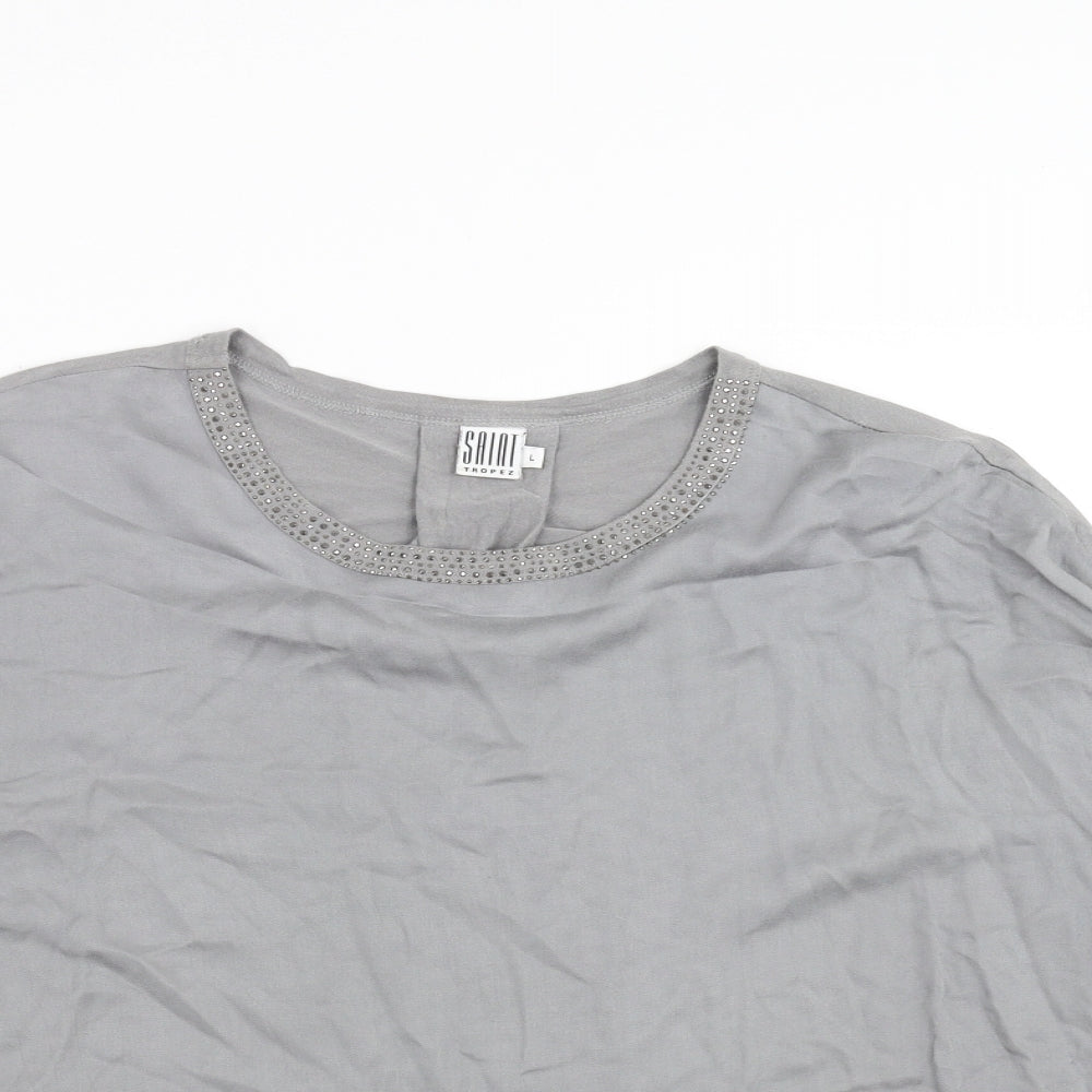 Saint Tropez Clothing Womens Grey   Basic Blouse Size L  - beaded