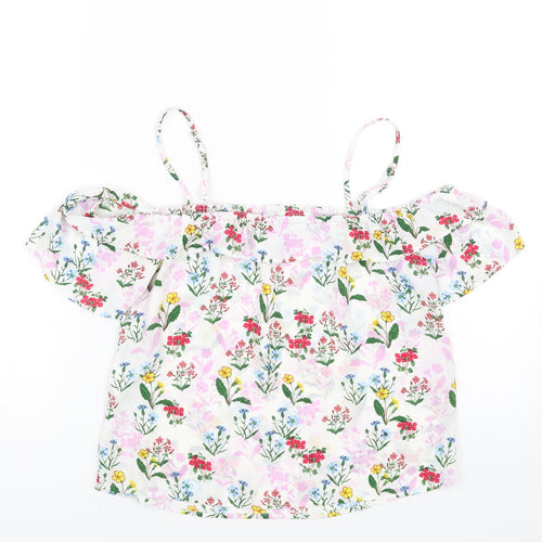 New Look Girls White Floral  Basic Blouse Size 14 Years