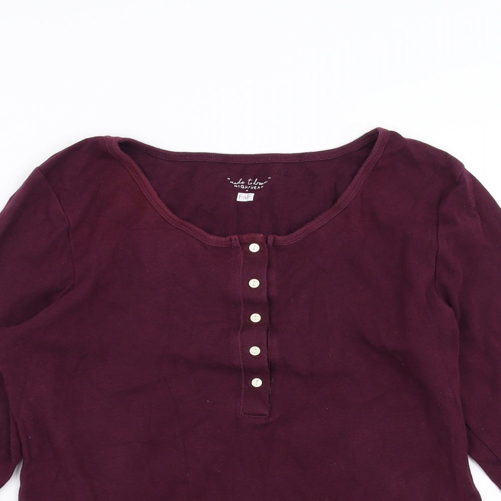 F&F Womens Purple Solid  Top Pyjama Top Size L
