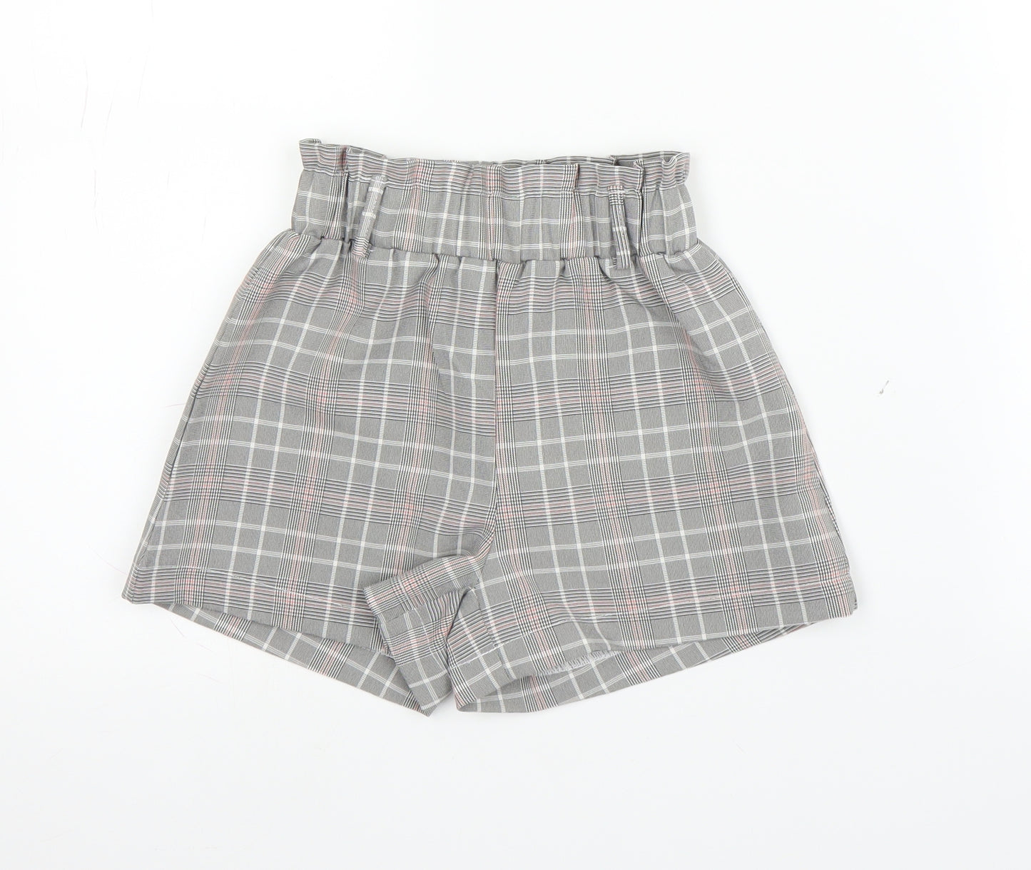 Preworn Girls Grey Plaid  Paperbag Shorts Size 6-7 Years